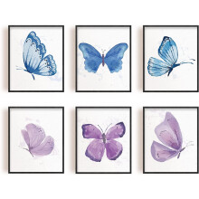 6 Watercolor Butterfly Wall Art Prints Blue Purple Butterfly Wall Art Canvas Poster Unframed Canvas Prints Wall Art