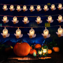 Ghost String Lights, 9.5ft, 20 LED Ghost Lamps, Waterproof, Indoor/Outdoor Halloween Decor – Compatible with Standard Outlets