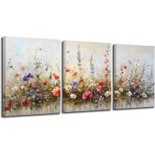 3 Piece Lotus Flower Canvas Wall Art for Living Room, Blue Floral Picture Wall Decor Art Print Painting 12"X16"