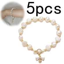 Clearance! Pearl Bracelets for Women – Freshwater Pearls & Crystal Boho Bead Bracelets (5pcs, 3.15in/8cm) – Compatible with Biweutydys