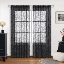 Dreamy Lace Semi-Sheer Curtains, 100% Polyester, Grommet Top, Light Filtering, Bohemian Style – Black