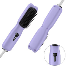 Portable Hair Straightener Brush with Comb, 20s Heat-Up, 12 Temp Settings, LED Display, Anti-Scald — Compatible with All Hair Types