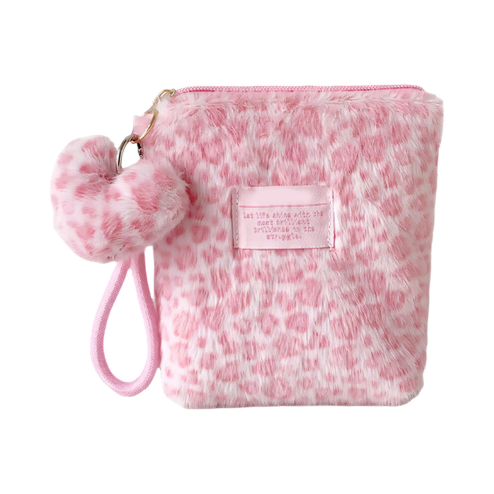 Winter Leopards Pattern Makeup Pouches Portable Beauty-Pink