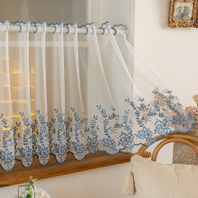 Lace Kitchen Tier Curtains, Sheer Scalloped Floral Embroidered Small Cafe Curtain, Light Filtering Short Curtains for Living Room Bathroom