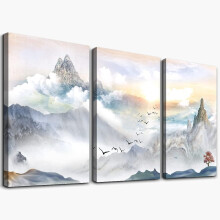 3 Pieces Canvas Print Wall Art Tree Moon Canvas Wall Decor for Home 2" X 16" for Bedroom Decor Modern Salon Kitchen Office Hang A Picture