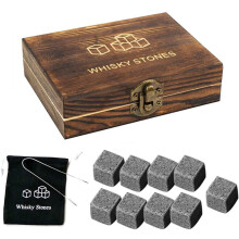 9-Pc Whiskey Gift Set for Men: Granite Chilling Stones + Wooden Box – Christmas & Father’s Day, Compatible with Whiskey
