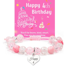 Pink & White Crystal Heart Bracelets – Birthday Gifts for Girls Ages 1-8, Compatible with Kids’ Wrist Sizes
