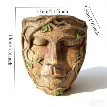1pc Tree Spirit Face Planter Pot, Hand Carved Resin Wall Mounted Flower Pot, Rustic Wood Grain Succulent Planter