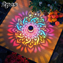 2pcs Solar-Powered Fence Wall Lights, LED Colorful Wall Lamps with Mandala Pattern, Outdoor Decorations, IP65