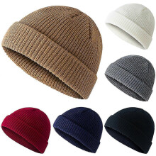 (Khaki)Warm Winter Knit Beanie Cap Fisherman Warmer Watch Cap Daily Ski Hat