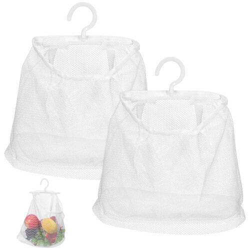 2Pcs Hanging Mesh Bags with Hook Multi-functional Mesh Clothespin Bags 1