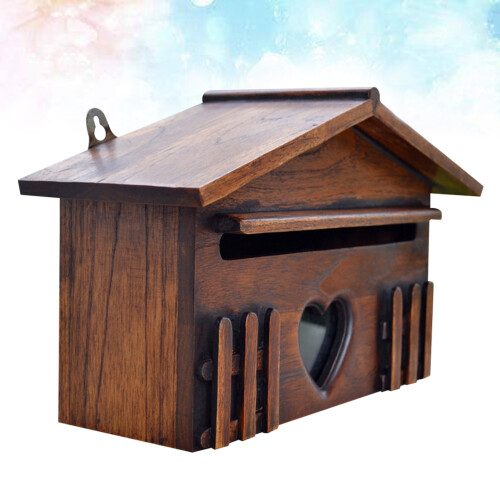 1Pc Wooden Post Box Dark Brown Wall Mounted Mailbox for Home Storage 2