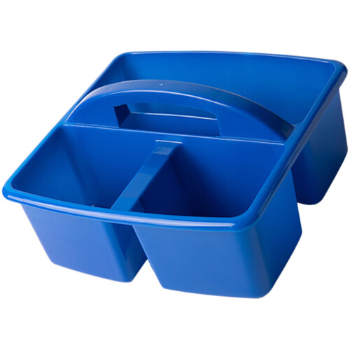 Blue Plastic Art Supply Organizer with Handle for Home Desk