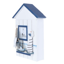 Mediterranean House Key Storage Wall Mounted Wooden Box Blue Bird