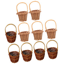 10Stk Mini Rattan Körbe Mit Griff Handgeflochtener Blumenkorb