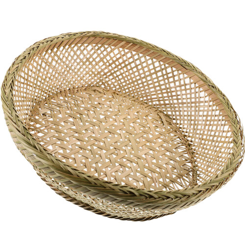 1Pc Green Bamboo Woven Fruit Basket Household Egg Storage Container