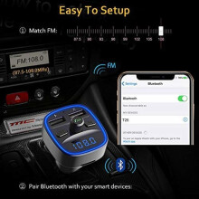 Dispositivo Bluetooth avançado para carro, transmissor FM com indicador LED de luz azul envolvente, duas portas USB, carregador USB PD20W QC3.0 e