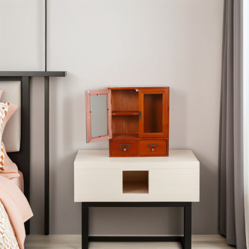 Brown Wooden Wall Cabinet Vintage Style Multi-Functional Storage 2