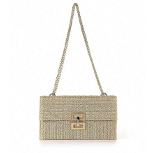 (color) Women's Straw Shoulder Bag Summer Woven Beach Bag Envelope Handbag Crossbody Bag Wallet Chain Flip Twist Lock Straw Bag -GSL