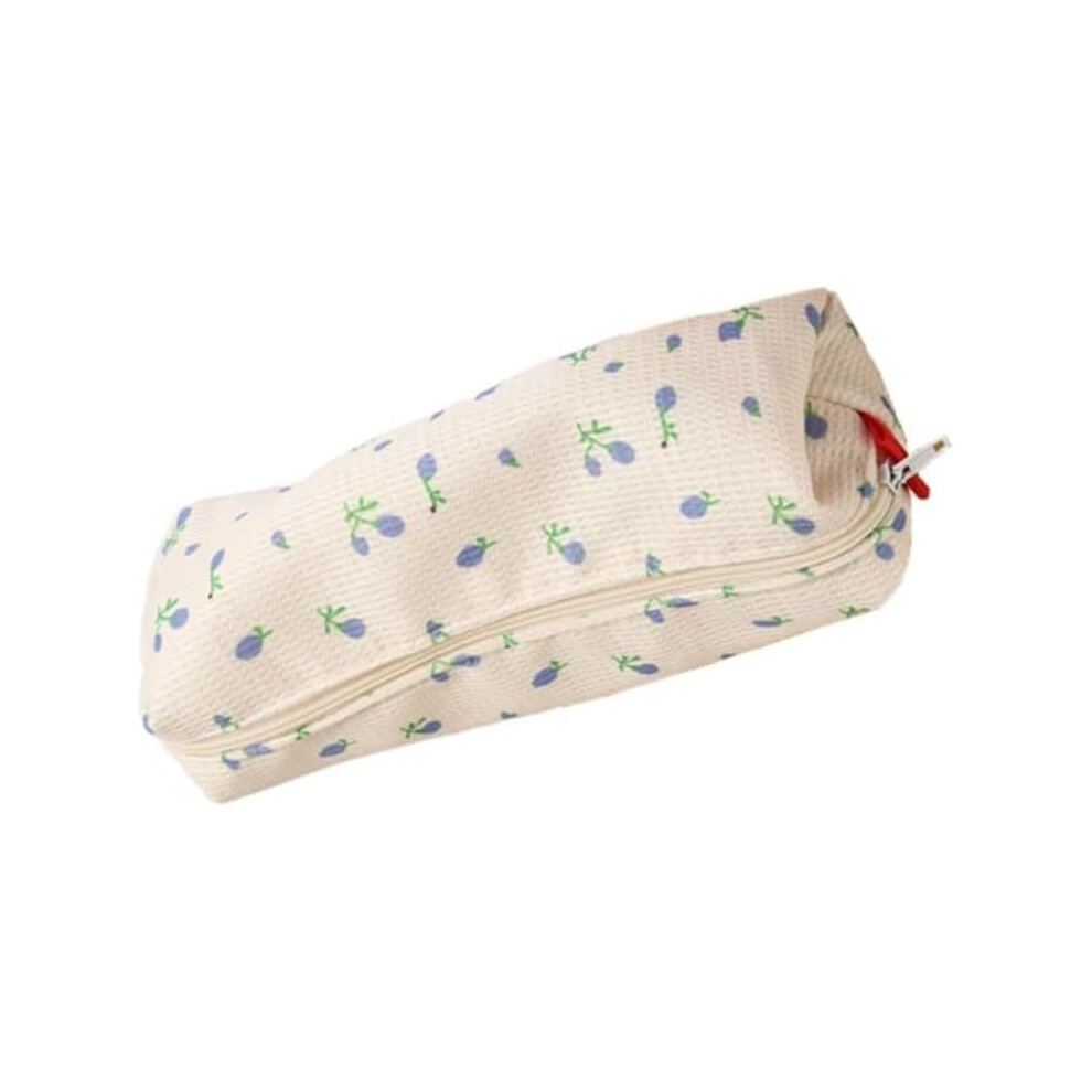 Blue Pencil Case For Women Multiuse Pen And Makeup Pouch Fresh Style Compact Coin Holder Bag