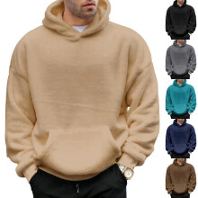 (Dark brown, XL) 2025 Winter New Fleece Hoodie Men, Sherpa Lined Thick Warm Pullover Sweatshirt, Youth Casual Sport Jacket