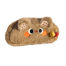 Kawaii Plush Bear Pencil Case Large Capacity Soft Brown Bear Stationery Pouch for School