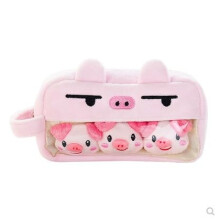 Kawaii Pig Pencil Case with 3 Plush Pins, Large Capacity Cute Pen Pouch, Pink Animal Stationery Organizer