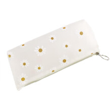 Cute Flower Large Capacity Transparent Pencil Case Toiletry Bag for Women White Zipper Pouch