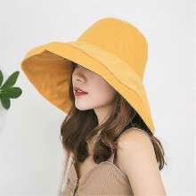(yellow)Women Large-brimmed Sun Hat Fashion Peach Skin Velvet Fisherman Hat Outdoor