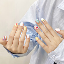 (XS) Colorful Short Fake Nails for Women & Girls