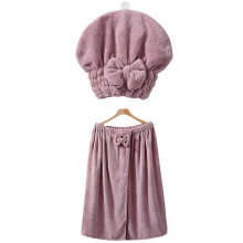Conjunto de Saia de Banho Ajustável Size e Touca de Secagem Rápida Na Cor Violeta Coral Suave