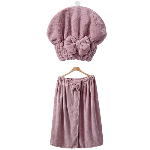 Ensemble Jupe de Bain Ajustable  Taille et Bonnet de Bain à Séchage Rapide, Couleur Corail Doux Violet