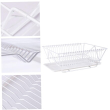 White Dish Drying Rack with Drainboard, Iron Steel Kitchen Countertop Organizer, SpaceSaving Design