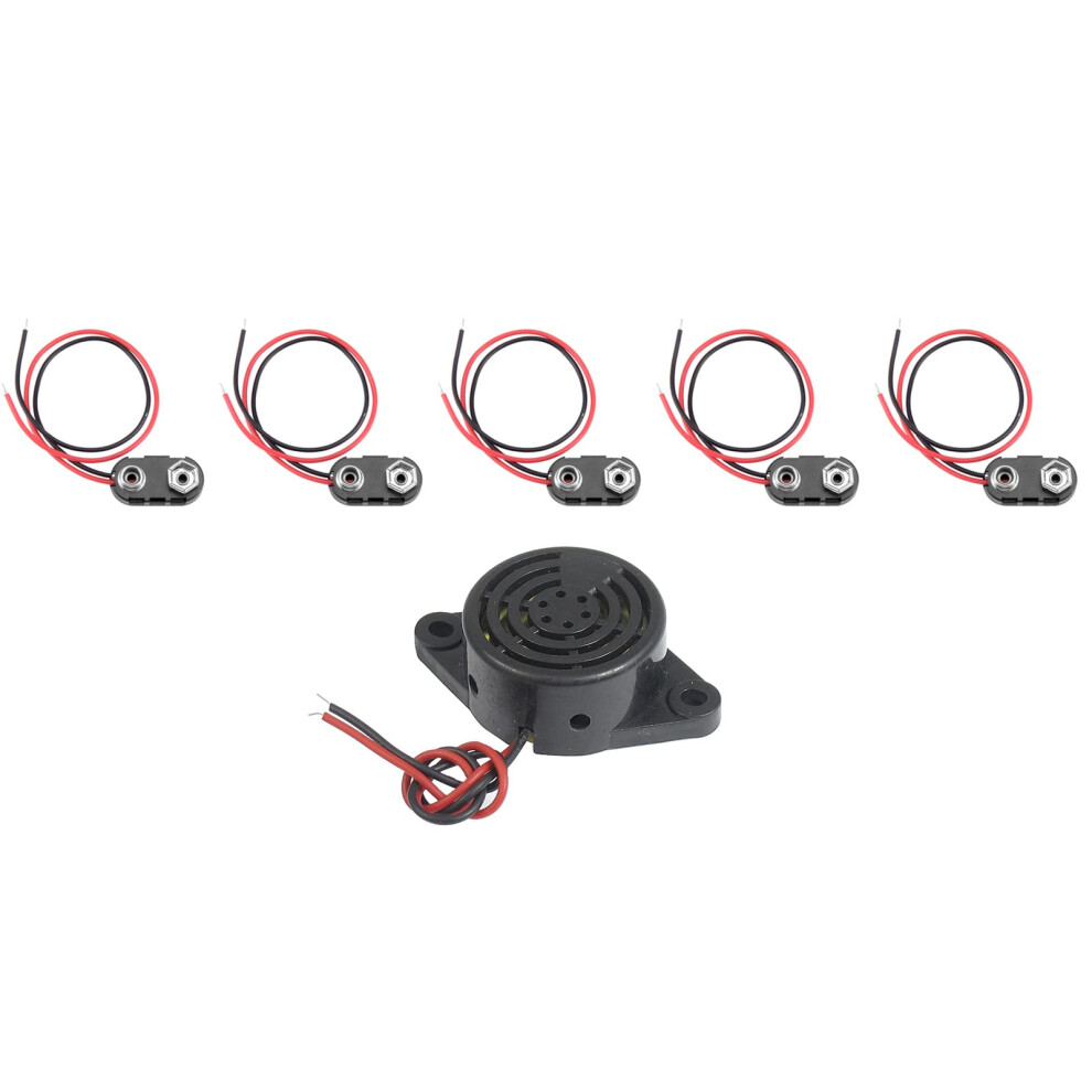 9V Battery Snap Connector Cable And 24V 85Db Electronic Buzzer Alarm Kit, Black, 5+1 Pack 9771547540519