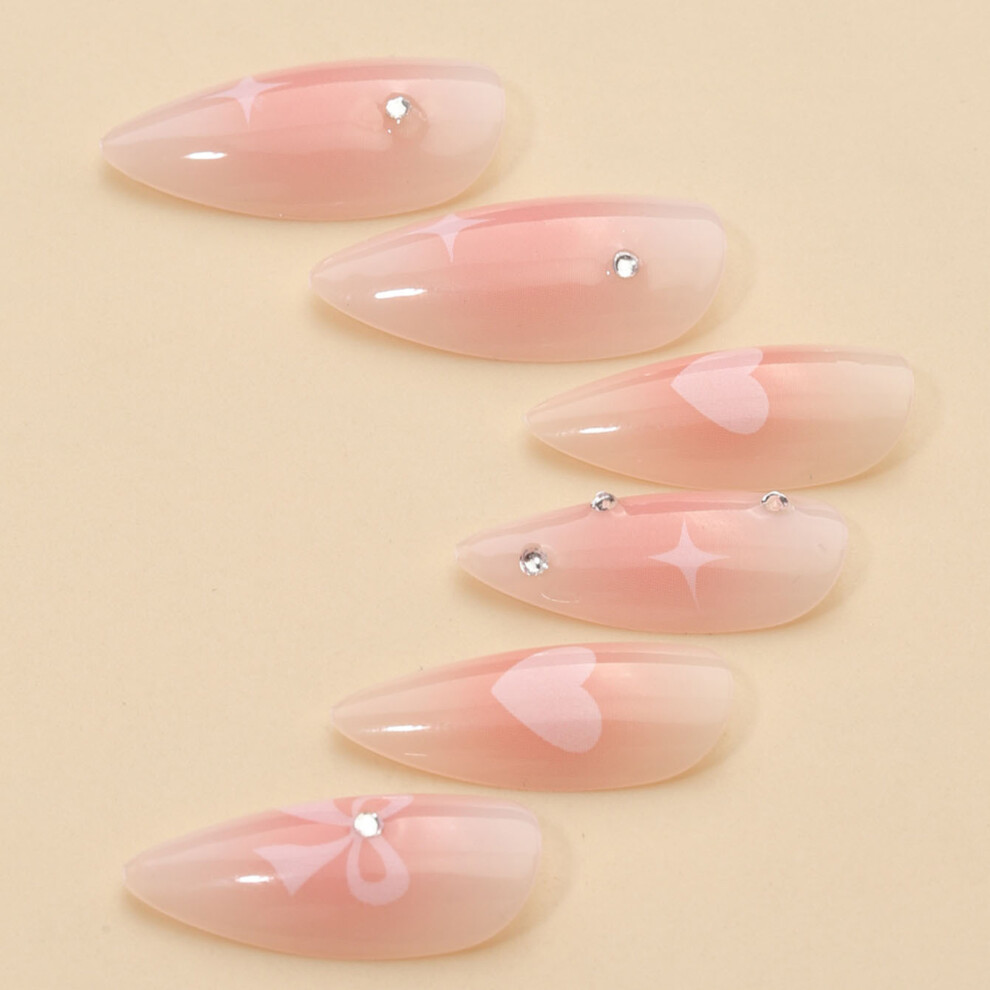 Dcph-Clothing 24Pcs Blush Pink Heart Print False Nails
