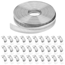 Hose Clamps Strapping+30 Fasteners DIY Stainless Steel Band Clamps Adjustable Worm Gear Hose Clamps Assortment Kit