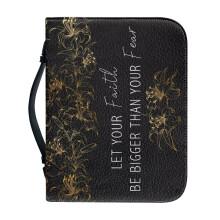 Scripture Flower Bible Cover for Women, PU Leather Bible Case with Zippered Pockets and Handle