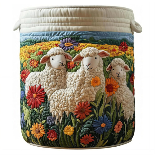Floral Quilted Laundry Basket With Soft Padding For Clothes-A