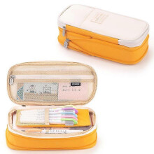 (Orange) Pencil/ Pen Case for Girls, Big Capacity Large Portable Office Stationery Makeup Bag Pouch, Desk Organizer