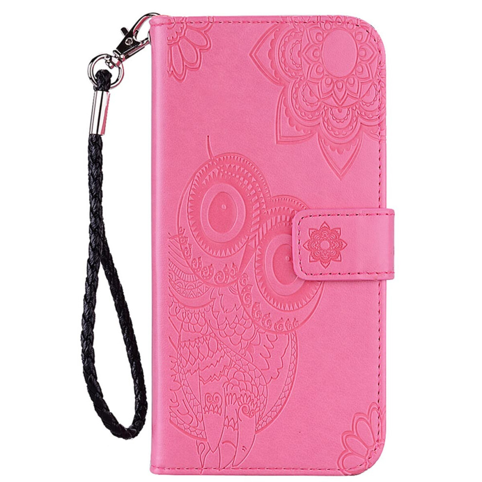 Wallet Case Pu Leather Owl Pattern Magnetic Flip Cover With Kickstand And Wrist Strap For Iphone 14 Pink 9771547541882