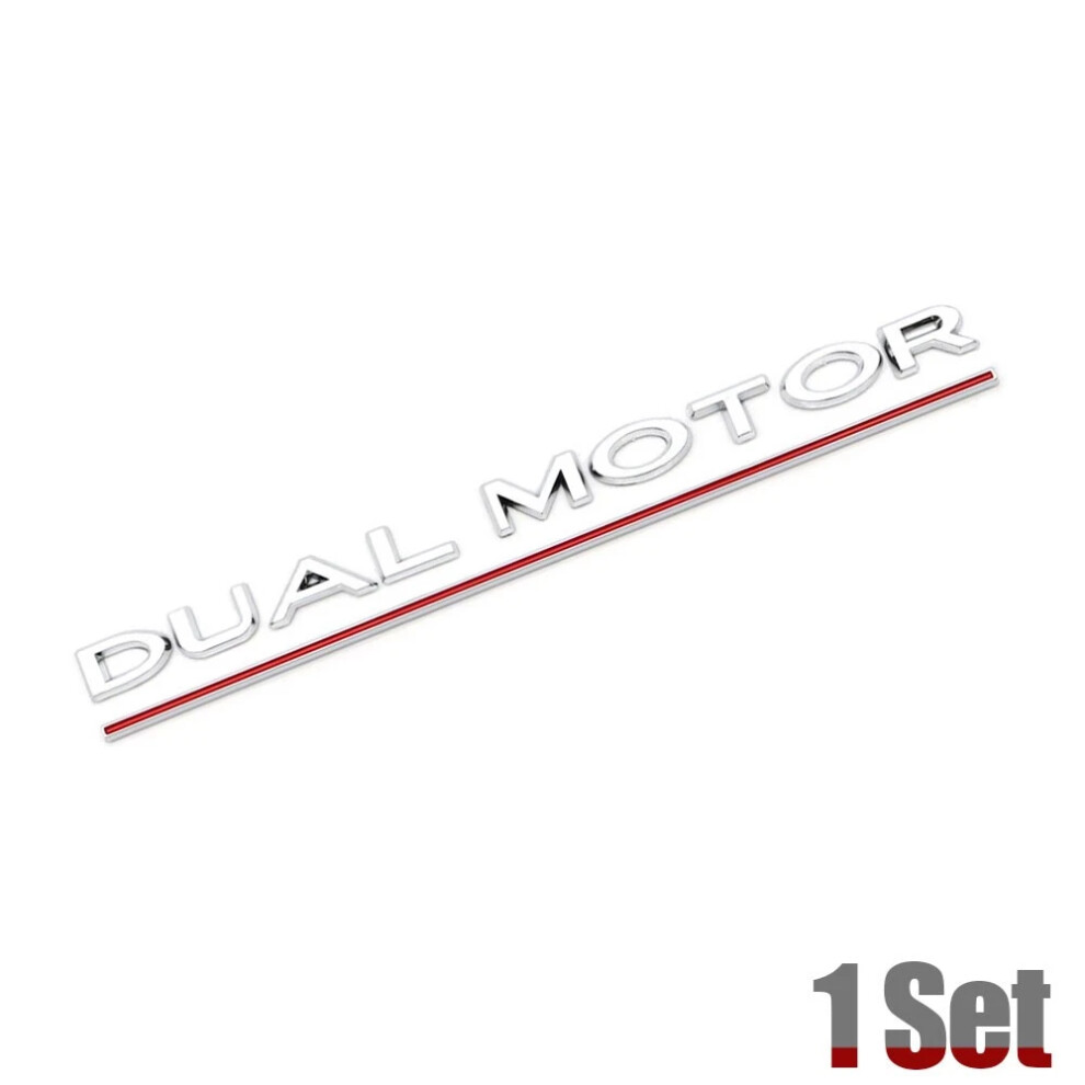 (+Red) Dual Motor Emblem For Tesla Model 3 Y S X Logo Badge Trunk Chrome 3D Sticker Silver/Red 4069369449697