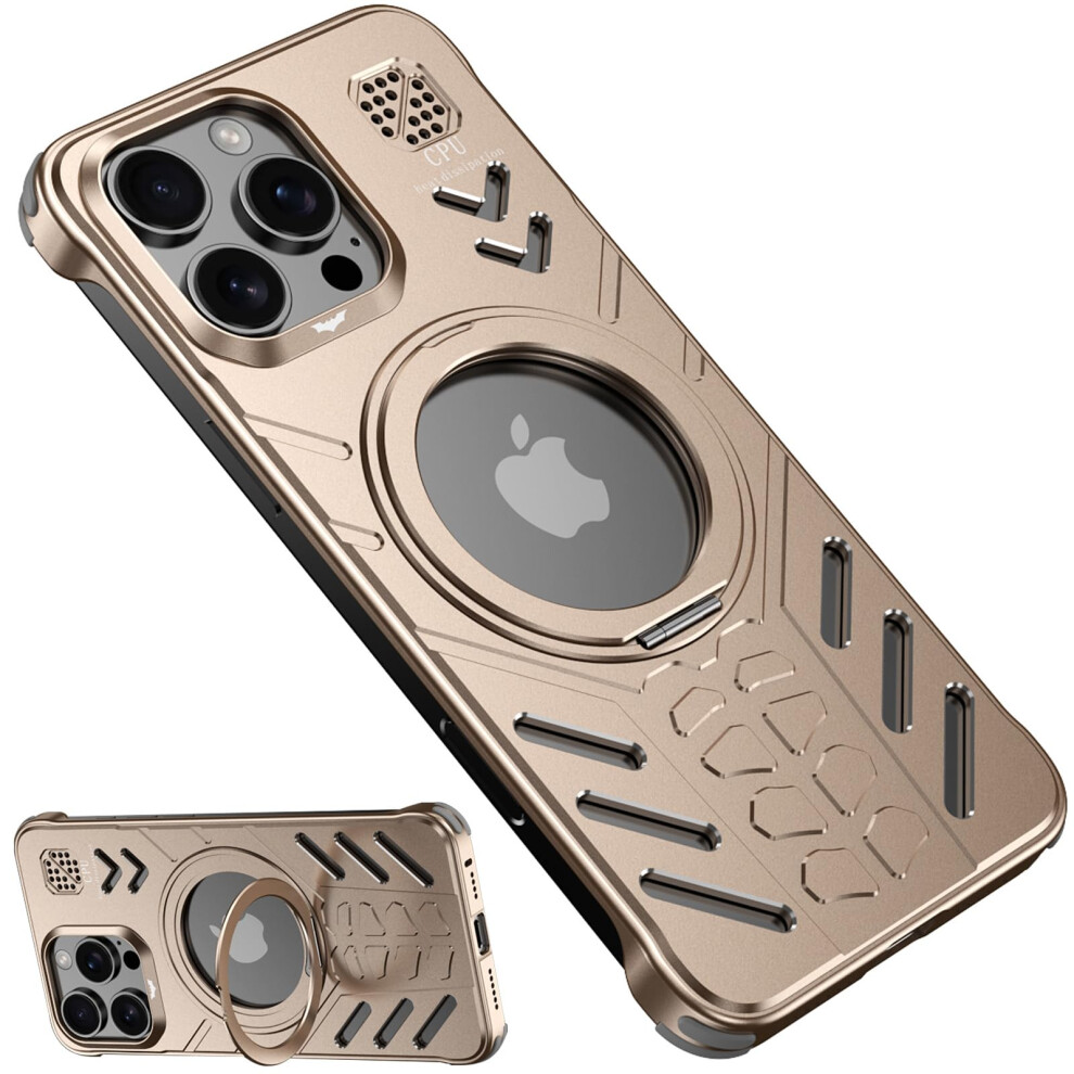 Metal Case With 360 Rotating Stand, Shockproof Corners, Desert Titanium For Magsafe Compatible Iphone 16 Pro Max 9771547542131
