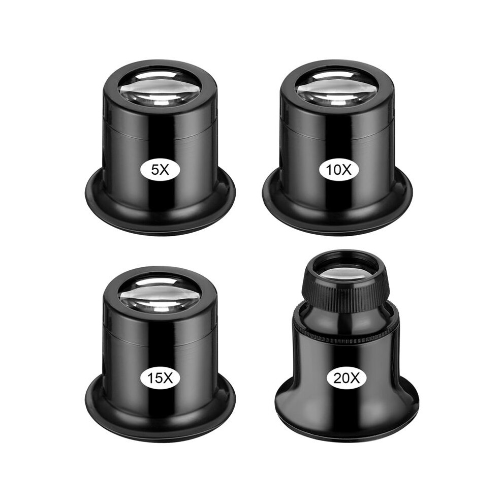 Tauoh 4 Pcs Jewelers Loupe 5X/10X/15X/20X Magnifier Portable Handheld Magnifier Dome Optics Lens Loupes Magnifying Glass