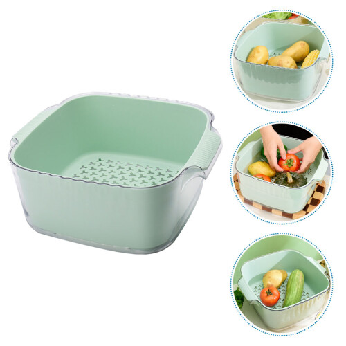 Set Bacinella Scolapiatti In Plastica Doppio Strato Per Verdure Frutta 2