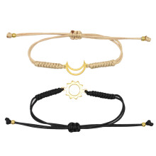 Bestevenner matchende armbåndssett, solmåne stjerne vennskapstrio-armbånd med multi-anheng-design, justerbare Slipknot vanntette smykker gave til B