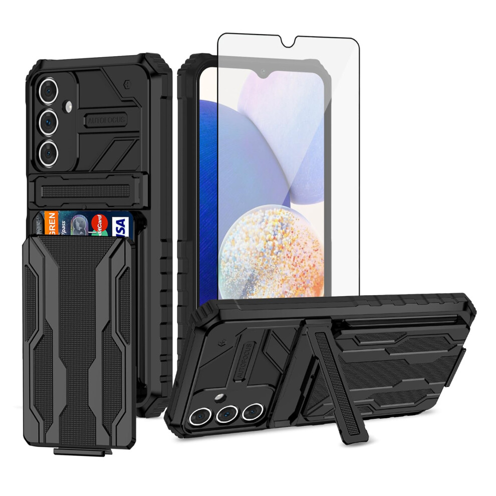 Case With Hidden Card Slot Kickstand And Tempered Glass Screen Protector For Samsung Galaxy A25 5G Â Black 9092120167290