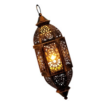 Moroccans Iron Candle Holders With Intricate-Black Brush Gold L