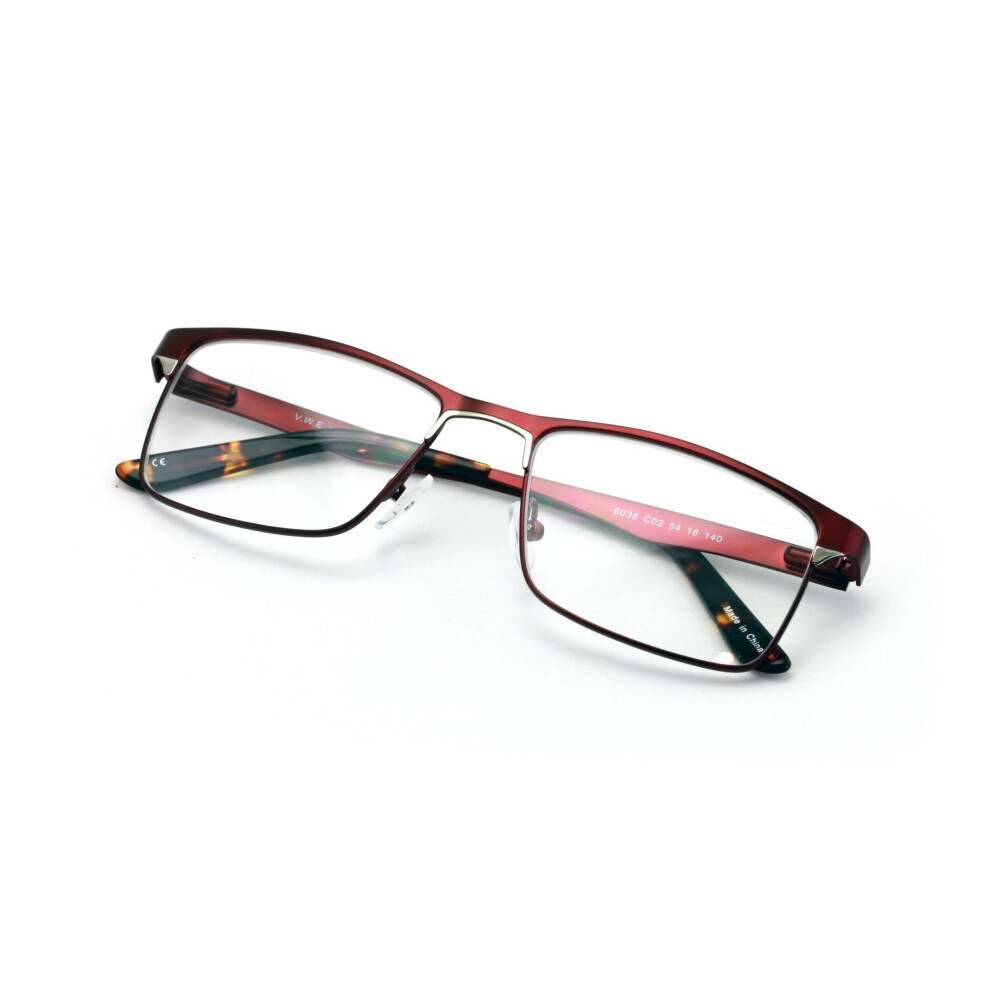 2.0x Magnifying Reading Glasses for Men, Burgundy Anti Blue Light Computer Eyewear with Stainless Frame