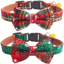 Coleira para animais de estimação para o Natal, coleira personalizada para gatinhos com fecho de segurança, gravata borboleta fofa e plaquinha de