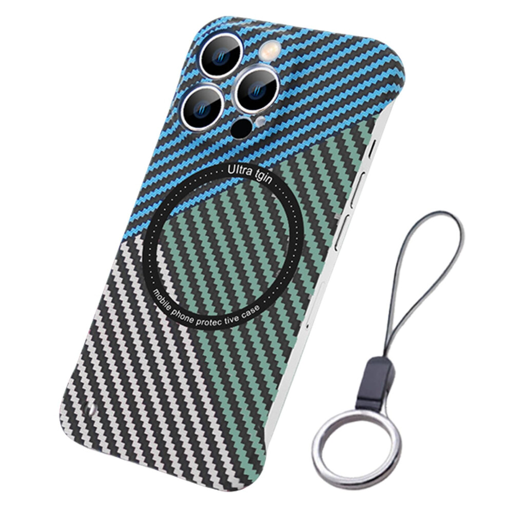 Triple Color Carbon Fiber Case Compatible With Magsafe For Iphone 16Â¯Proâ¯Max, Slim Magnetic Charging Protective Cover Blue/Green/Silver 9771547544609